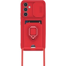 Nuveden Samsung Galaxy A24 4g Kılıf Zuma Kartvizitli Yüzüklü Silikon - Kırmızı