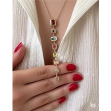 Famemus Accessory Çelik Luna Organik Form Gold Taşlı Kolye