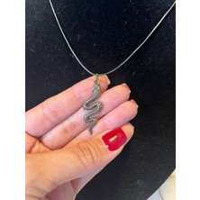Vintage Takı Siyah Deri Ipli Eskitme Yılan Tasarımlı Unisex Kolye / Antik Bronz Renk Yılan Figürlü Mistik Kolye