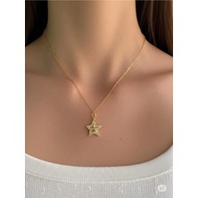 Famemus Accessory Çelik Zirkon Taşlı Çizme Model Gold Renk Kadın Kolye