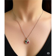 Famemus Accessory Pembe Kalp Taşlı Gümüş Renkli Zarif Kolye