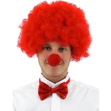 Nuveden Ieg™ Kırmızı Renk Kıvırcık Afro Bonus Peruk Takma Saç ve Kırmızı Burun Seti