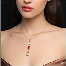 Famemus Accessory Pembe Oniks & Kristal Damla Uzun Kolye