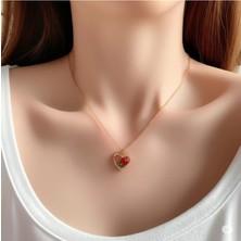 Famemus Accessory Çelik Çift Renk Zirkon Taşlı Kalp Kolye