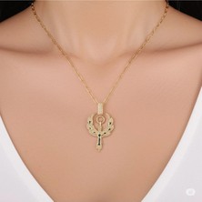 Famemus Accessory Renkli Boncuk Detaylı Altın Renk Zincir Kadın Kolye
