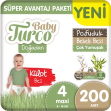 Baby Turco Doğadan Süper Avantaj Paketi Pofuduk Külot Bez 4 Numara Maxi 200 Adet
