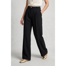 Rosa By Belle Kadın Siyah Geniş Paça Palazzo Pantolon Gold Düğmeli