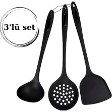 3b Trend Ivory Silikon 3'lü Mutfak Seti Kepçe Kevgir Spatula Seti Yüksek Kaliteli Silikon