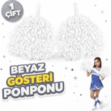 Nuveden 1 Çift ( 2 Adet ) Beyaz Renk 23 Nisan 19 Mayıs 29 Ekim Okul Gösteri Ponponları Ekstra Dolgun