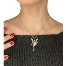 Vintage Takı Vintage Stil Fairy Figürlü Kolye  / Gümüş Renk Kanatlı Peri Figürlü Aesthetic Kadın Kolye
