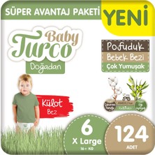 Baby Turco Doğadan Süper Avantaj Paketi Pofuduk Külot Bez 6 Numara Xlarge 124 Adet