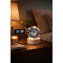 Toptan Hediyeci 3D Kristal Satürn Gece Lambası | Ahşap Tabanlı USB Işıklı Dekoratif Lamba
