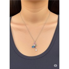 Famemus Accessory Çelik Mor Kalp Çiçeği Kolye Yaprak Detaylı