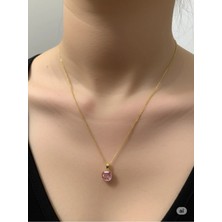 Famemus Accessory Gold Renkli Zarif Zincirli Pembe Inci Taşlı Kolye
