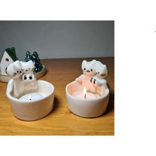 2'li (2 Adet)Sevgili Üşüyen Kedi Mumluk, Ateş Başında Isınan Kedi,