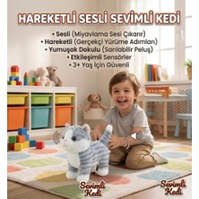 Farbu Oyuncak Sevimli Kedi Kumandalı Sesli Miyavlıyan Dil Çıkaran 5 Fonksiyonlu Oyuncak Peluş Hayvan Beyaz Gri