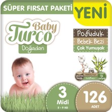 Baby Turco Doğadan Süper Fırsat Paketi Pofuduk Bebek Bezi 3 Numara Midi 126 Adet