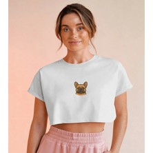 Muhtar Store French Bulldog Minimal Göğüs Baskı Crop Tişört – Premium Köpek Ikon Tasarım