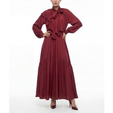 Societa Bordo Fular Detaylı Uzun Bol Kesim Elbise 94727 Rpt