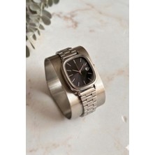 Oqqo Serenya Dikdörtgen Kasa Siyah Kadran Gri Kordon Kadın Kol Saati