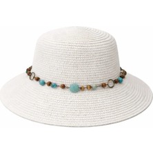 Soulistic Collection Kadın Yazlık Boncuklu Ekru Hasır Şapka