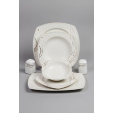 İpek Porselen 12 Kişilik 55 Parça Kare Tasarım Krem Altın Yaldızlı Yemek Takımı