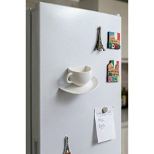 Alvina Atölye Tasarım Beyaz Kahve Fincanı Buzdolabı Magneti - Modern Mutfak Dekoru - Bioplastik