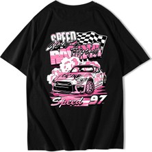 Brz Collection Unisex Oversize Racing Car Speed 97 T-Shirt Siyah