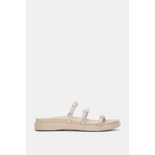 Selin Shoes Elvarra Ayarlanabilir 3 Gold Toka ve Aksesuar Detaylı Kadın Terlik- Bej