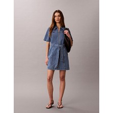 Calvin Klein Kadın Radio Blues Kemerli Gömlek Elbise