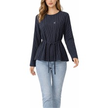 Societa Çizgili Nakış Detaylı Kemerli Bol Kesim Bluz 19937