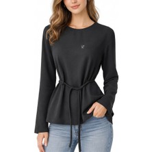 Societa Siyah Nakış Detaylı Kemerli Bol Kesim Bluz 19937