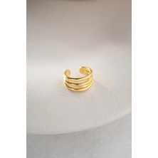 Nereze 925 Ayar Gümüş Gold Kaplama 3 Sıra Sade Model Kıkırdak Küpe