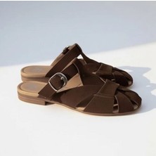 Ne&Ve Shoes Süet Tokalı Kadın Kare Burun Sabo Terlik