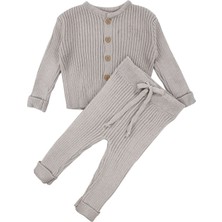 by BebekOdam Unisex Gri Düğmeli Hırkalı 2'li Lüks Triko Takım - 1016538