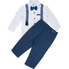 by BebekOdam Erkek Çocuk Beyaz Mavi Kare Desenli Gömlekli Papyonlu Askılı 4'lü Takım - 1016774