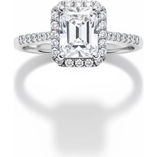 HAKAN GÜLER KUYUMCULUK  14 Ayar Beyaz Altın Baget Taşlı Yüzük