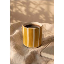 Love Bundles Çizgili Seramik Kupa 220 ml Kulpsuz Kahve Fincanı – Sarı