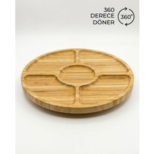 Bienca Döner Bambu Sunum Tabağı 29.5 cm | 6 Bölmeli Kahvaltılık & Çerezlik | 360° Döner Lazy Susan Organizer
