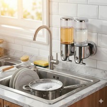 Şekerhome 2’li  Duvara Yapışan Paslanmaz Çelik Şeffaf Şampuanlık ve Sabunluk Seti