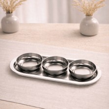 Sarkap Home 3'lü 10X3,2 cm Çerezlik ve 16X35 cm Sunumluk Tepsi Seti - Silver