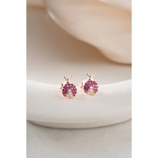Nereze 925 Ayar Gümüş Rose Kaplama Minik Pembe Uğur Böceği Küpe