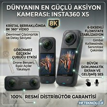 INSTA360 8k 360° - Aktif Hdr, Döngü Kaydı, Me Modu Görünmez Selfie Çubuğu Özelliği ,INSTA360 Türkiye Resmi Distribütör Garantili-(X5)