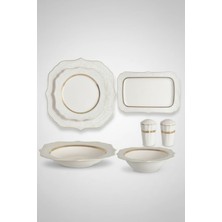 İpek Porselen 12 Kişilik Krem Kenarı Altın Yaldızlı Kare Yıldız Form Sinem  55 Parça Yemek Takımı