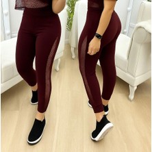 Stores36 Kadın Yüksek Bel File Detaylı Dar Kesim Viskon Iki Iplik Pantolon