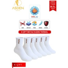 Asden Tekstil 6 Çift Kadın Termal Havlu Çorap - Kışlık Yumuşak - Premıum Pamuk - Burun Dikişsiz (Beyaz)