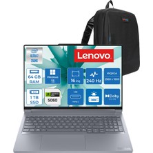Lenovo Thinkbook 16P Iax Intel Core Ultra 7 255HX 64GB Ddr5 Ram 1tb SSD RTX5060 8gb 115W Windows 11 Home 16" Wqxga (2560X1600) IPS 500NITS 240Hz Laptop T21R0001LTXH32 + Zetta Çanta