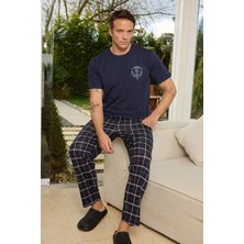 Relax Mode Erkek Penye Laci Baskılı Kısa Kol Alt Uzun Pijama Takımı - 6561-2R