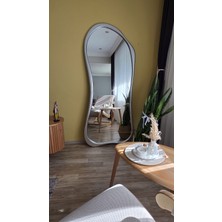 Uğurlu Ayna 180X80 cm Asimetrik Boy Aynası - Gümüş Ahşap Görünümlü Dekoratif Boy Aynası