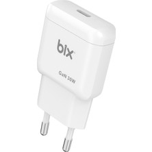 Bix BXC30 Gan Teknolojili Type-C Pd 30W Hızlı Şarj Adaptörü Ultra Slim ve Kompakt Boyut Ince Tasarım